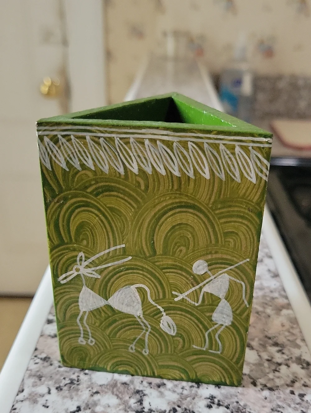 Warli Art Triangle Pencil Pen Holder With